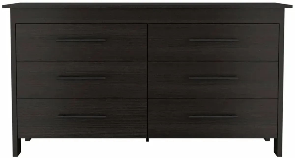 Six Drawer Wooden Double Dresser - Black