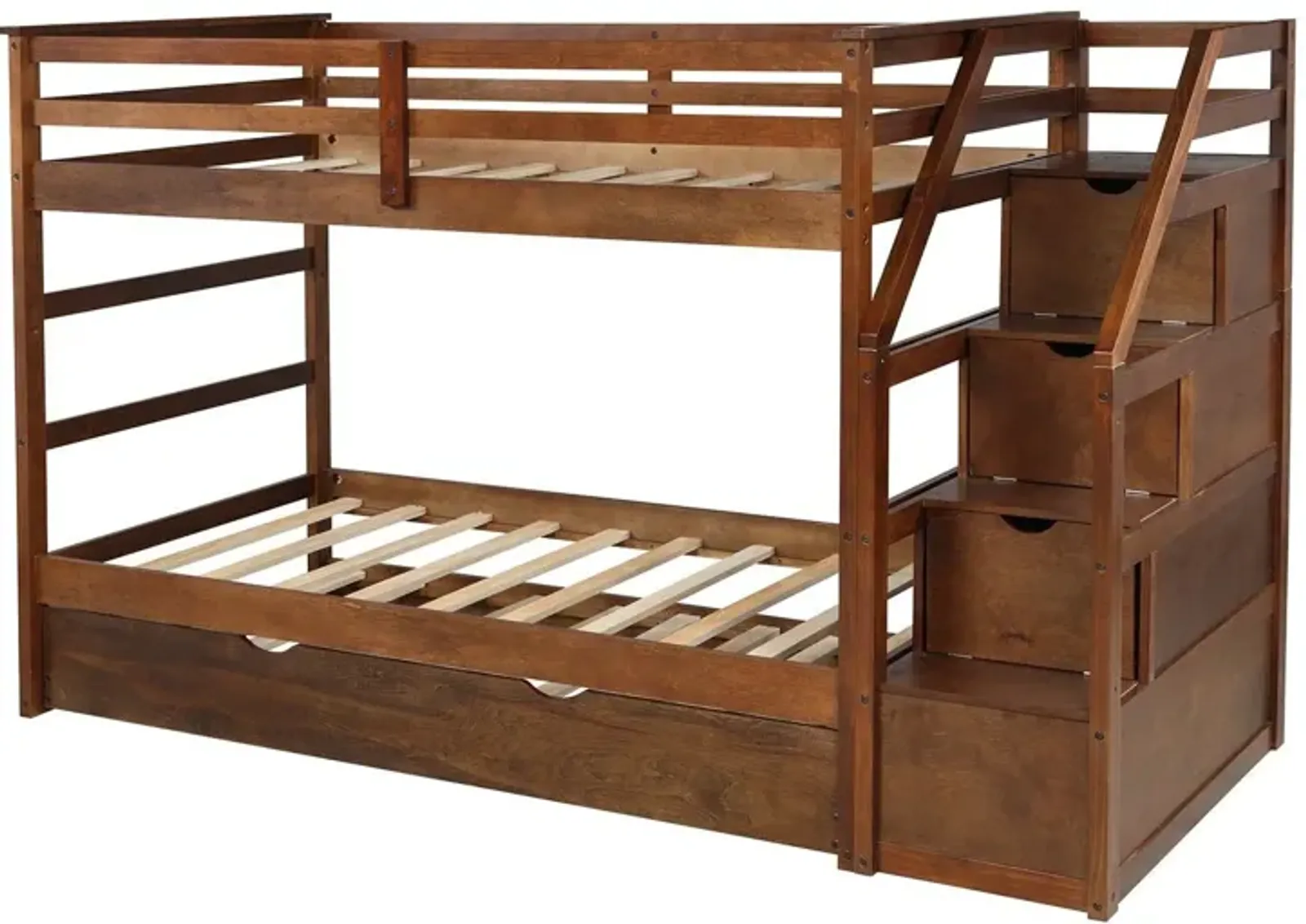 Twin Over Twin Bunk Bed with Trundle - Walnut