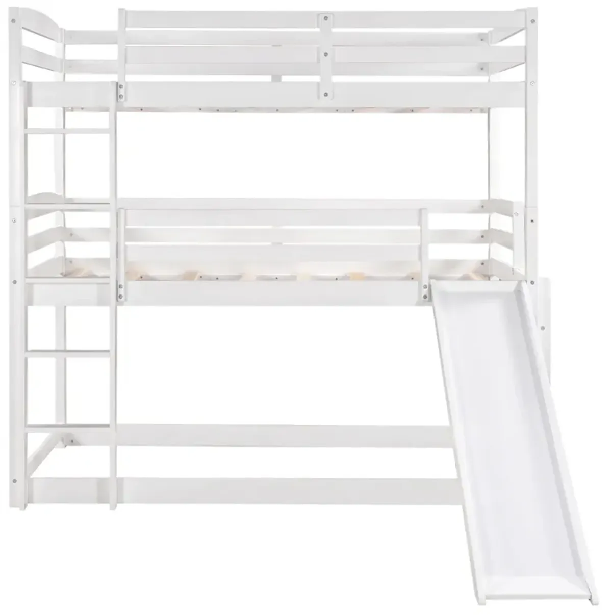 Triple Bunk Twin Sized Bed with Slide - White