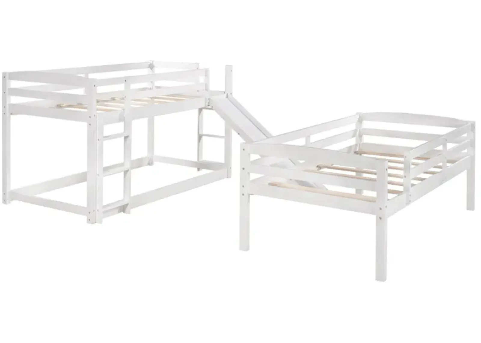 Triple Bunk Twin Sized Bed with Slide - White