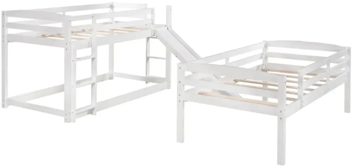 Triple Bunk Twin Sized Bed with Slide - White