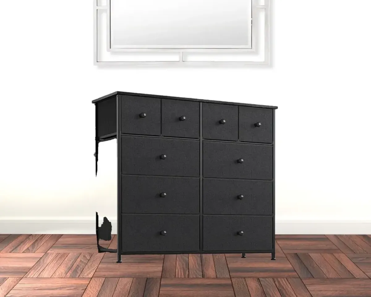 Ten Drawer Fabric Dresser - Black / Gray