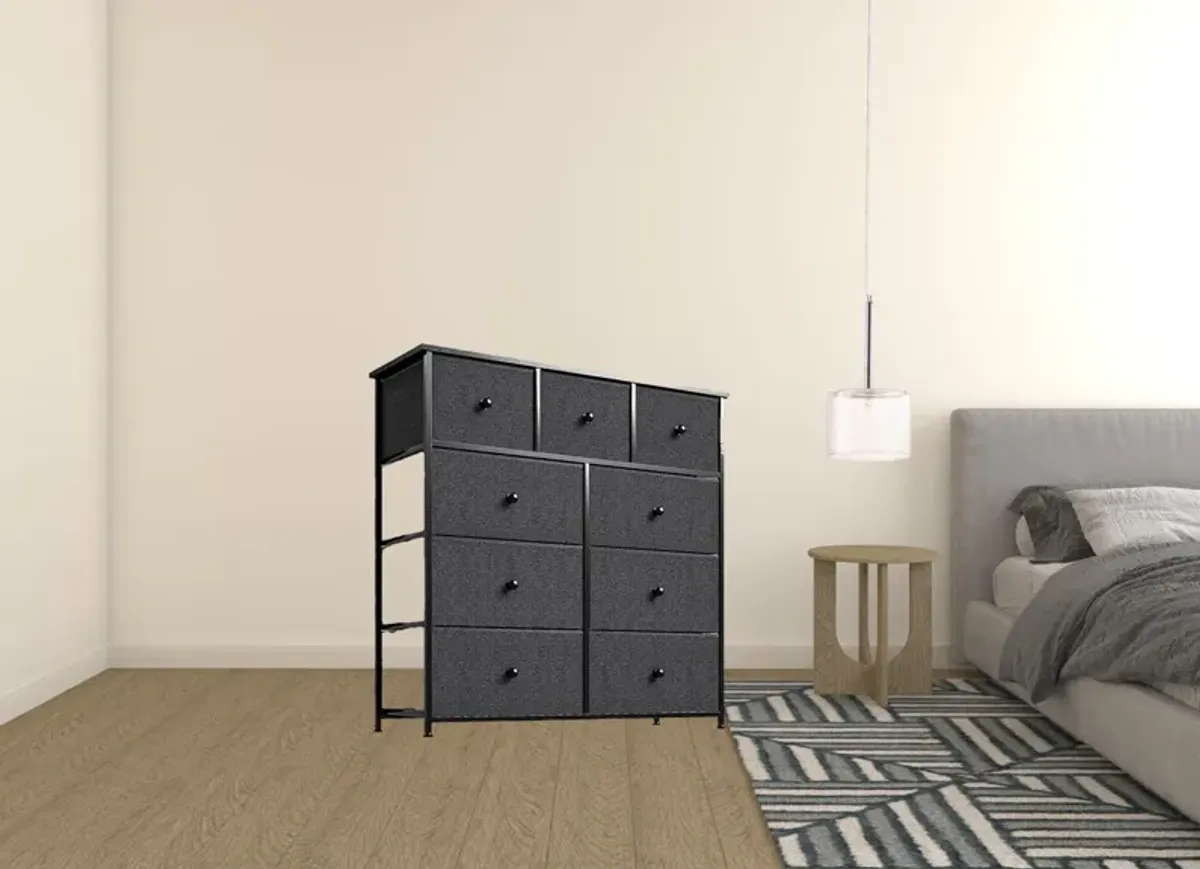 Fabric Bin And Steel Nine Drawer Dresser - Black / Gray