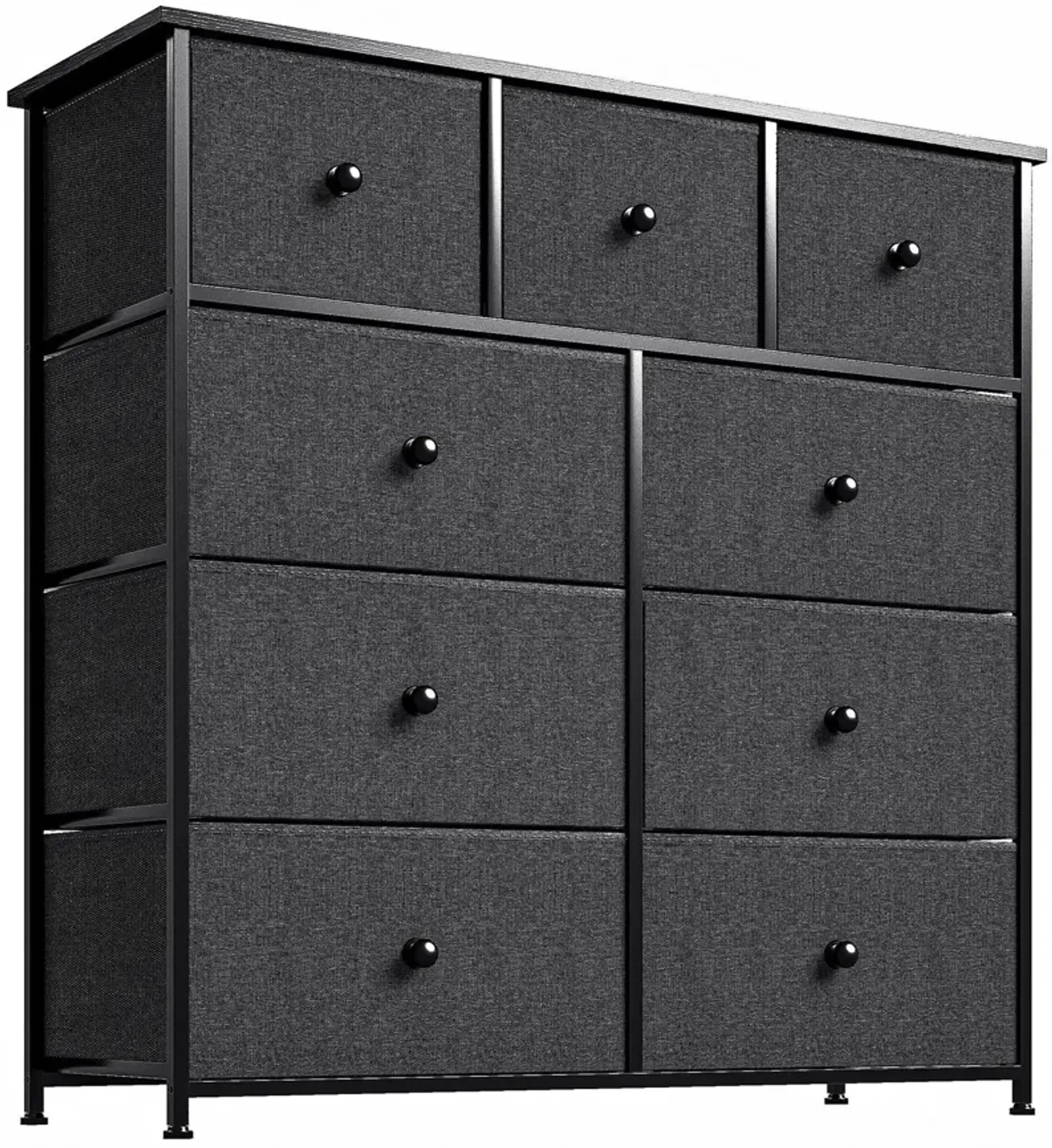 Fabric Bin And Steel Nine Drawer Dresser - Black / Gray