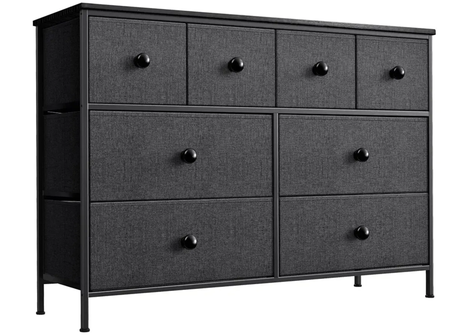 Eight Drawer Fabric Dresser - Black / Gray