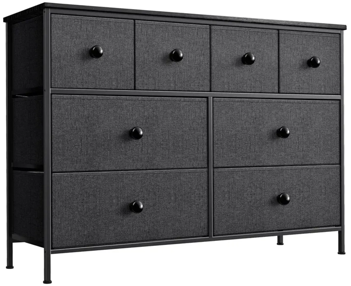 Eight Drawer Fabric Dresser - Black / Gray