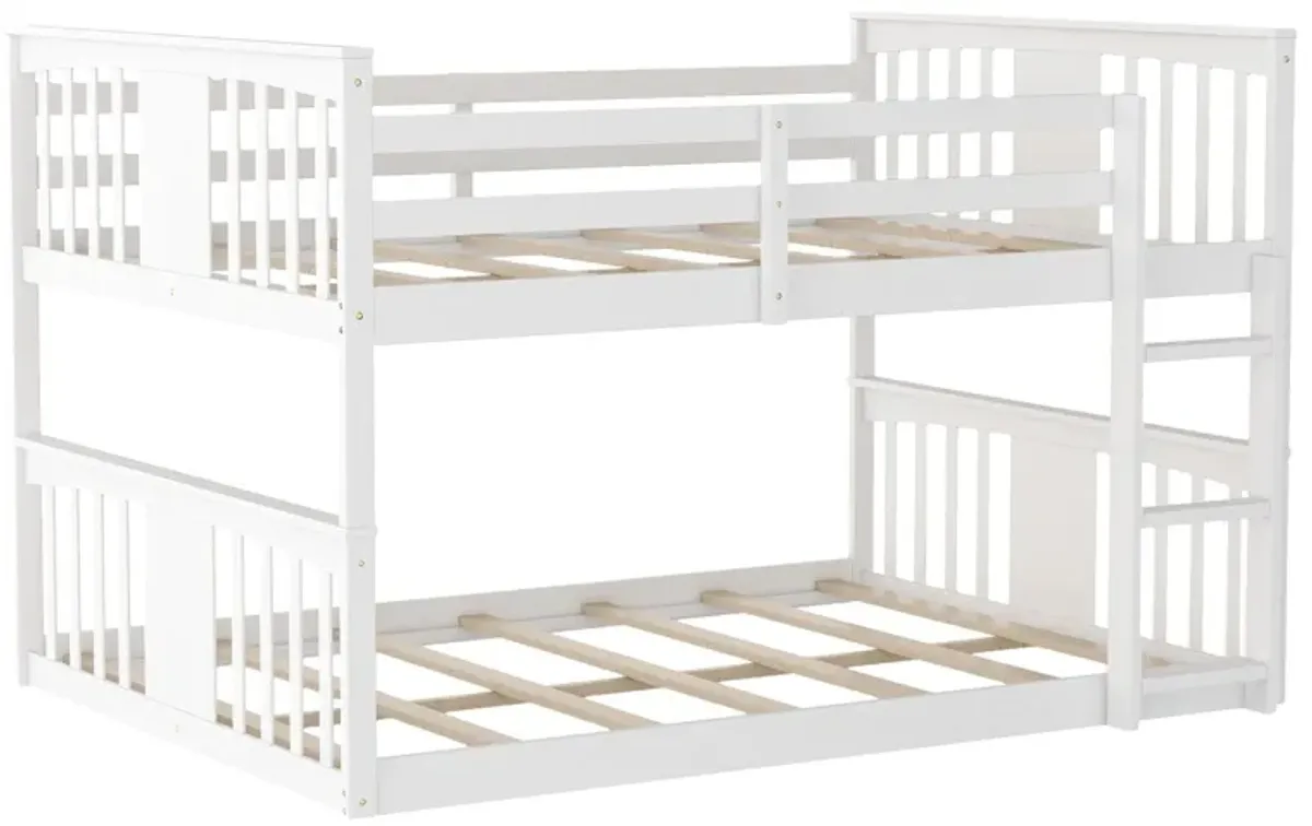 Full Over Full Classic Bunk Bed with Ladder - White