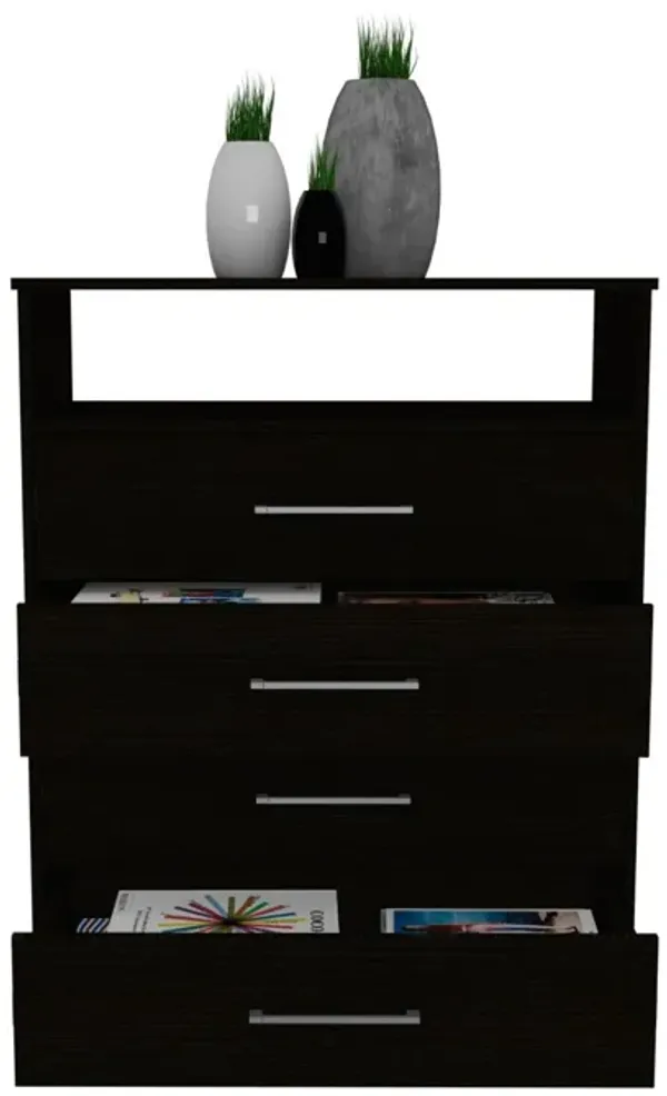 Modern Four Drawer Dresser With Hutch - Black