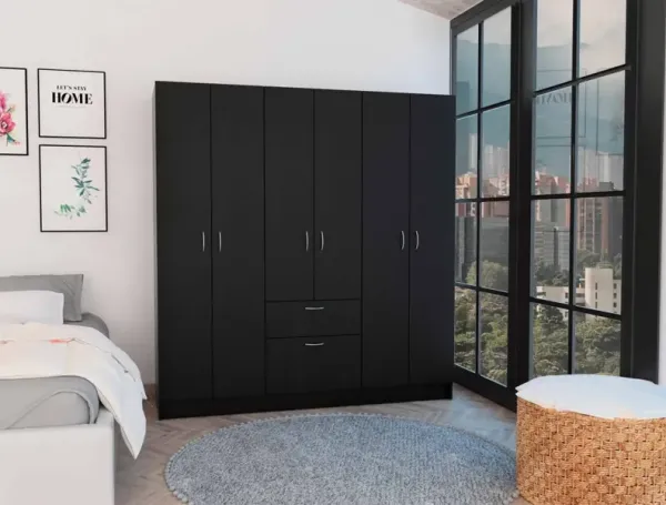 Tall Six Door Closet Wardrobe Center - Black / White