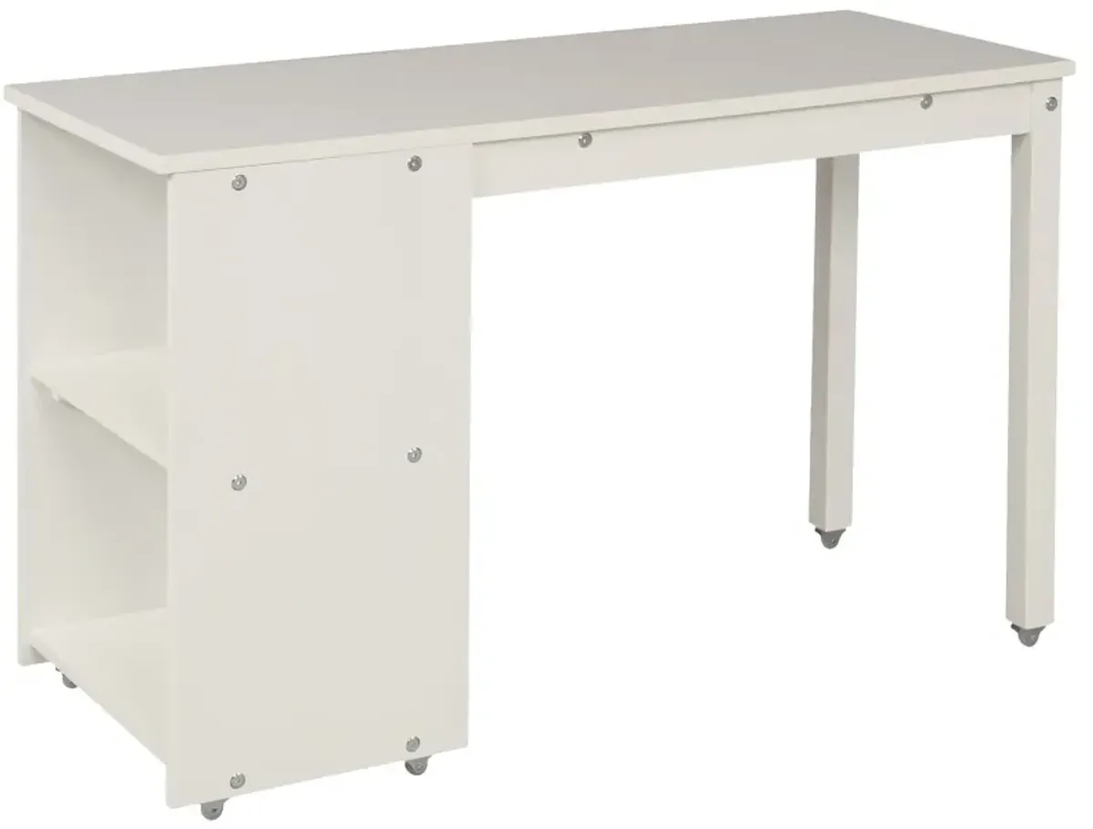 Low Twin Loft Bed With Cabinet and Desk - White