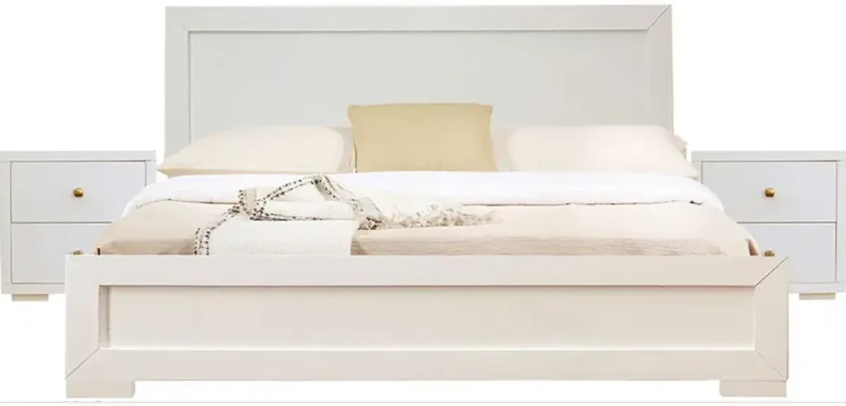 Moma Wood Platform King Bed With Two Nightstands - White