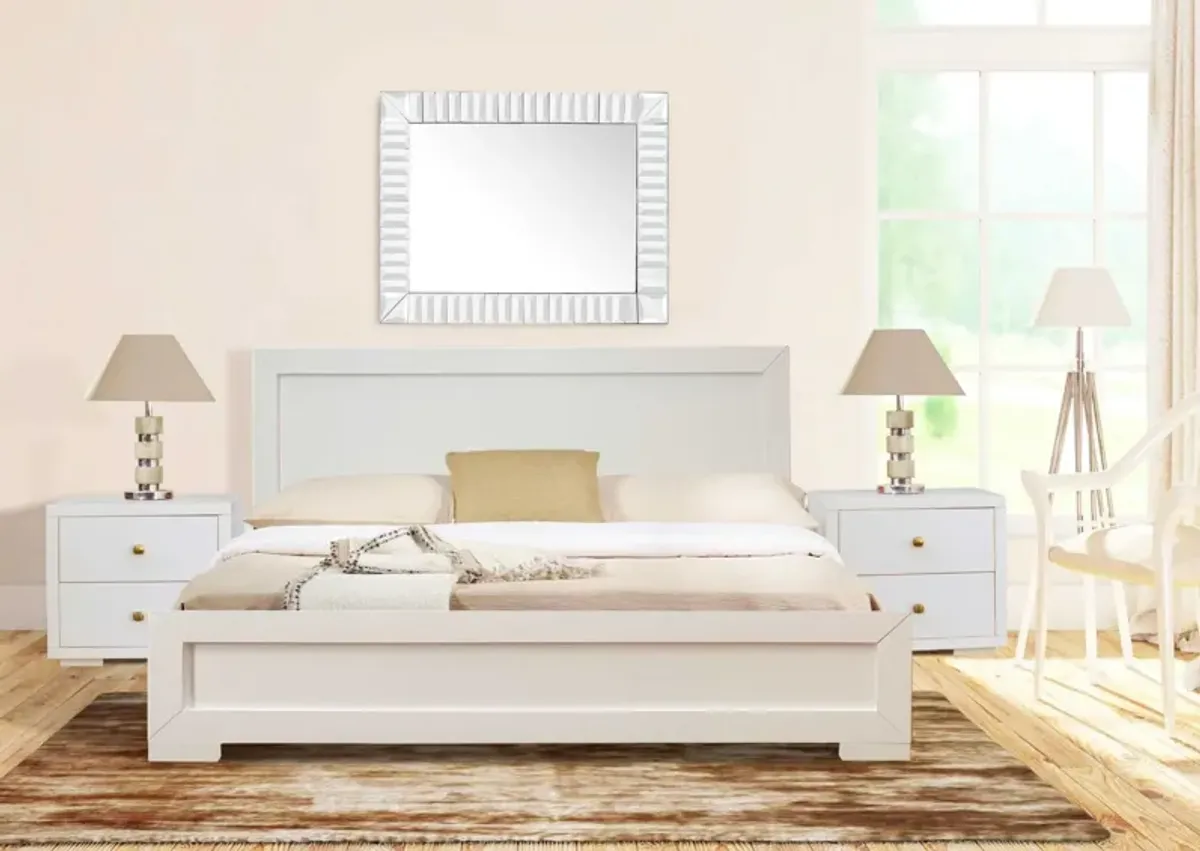 Moma Wood Platform Queen Bed With Two Nightstands - White