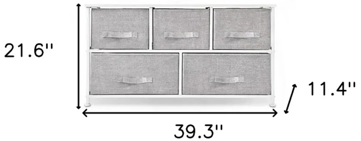 Fabric Five Drawer Dresser - Gray / White