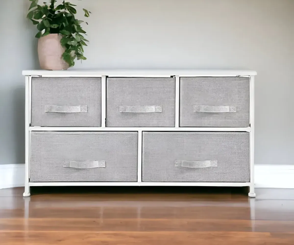 Fabric Five Drawer Dresser - Gray / White