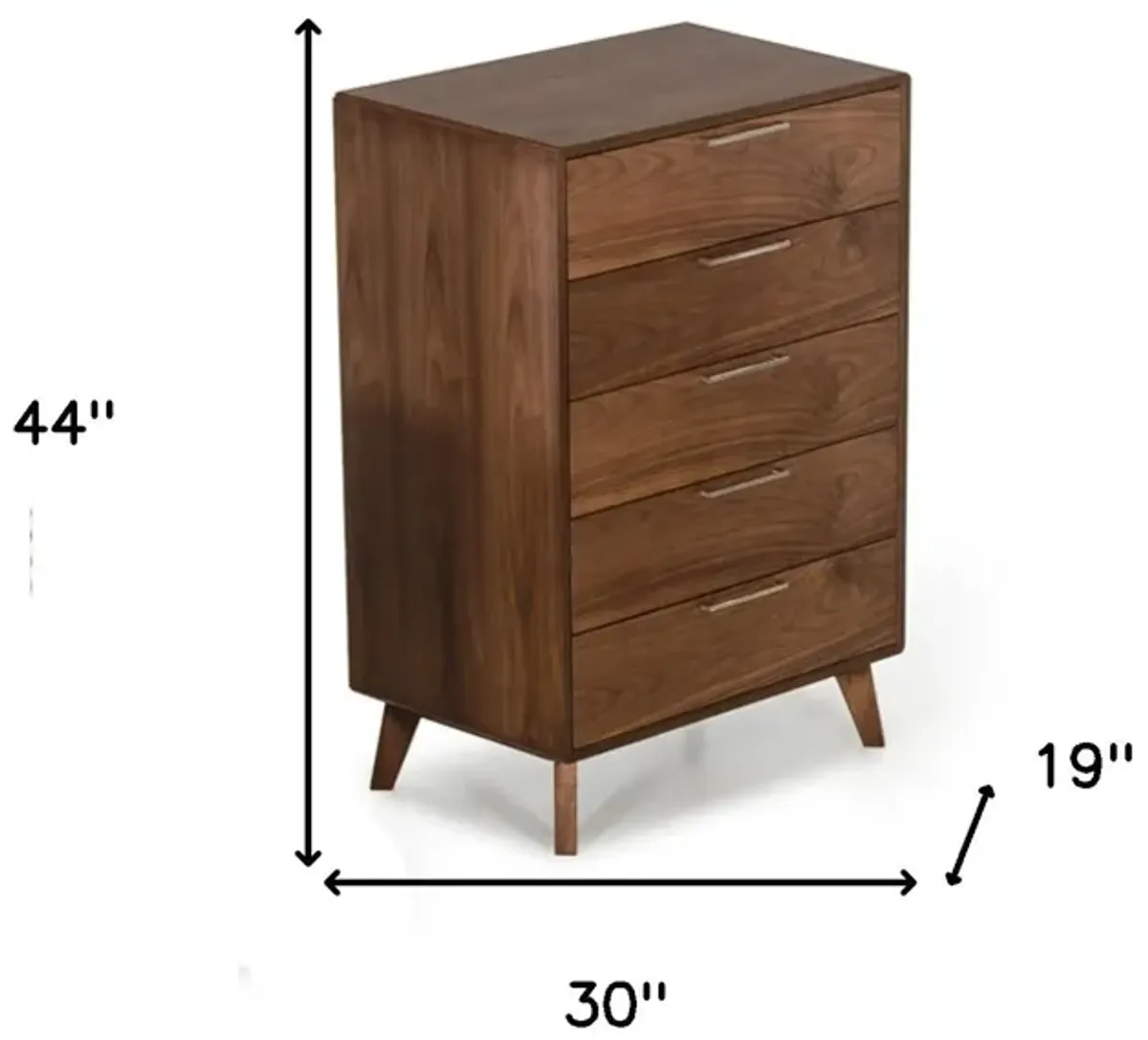 Solid Wood 5 Drawer Chest - Walnut