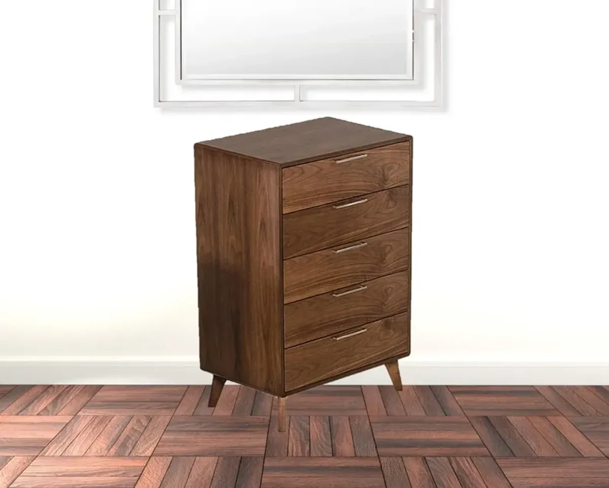 Solid Wood 5 Drawer Chest - Walnut