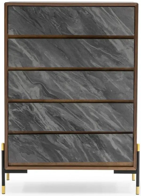 Five Drawer Chest - Walnut And Gray