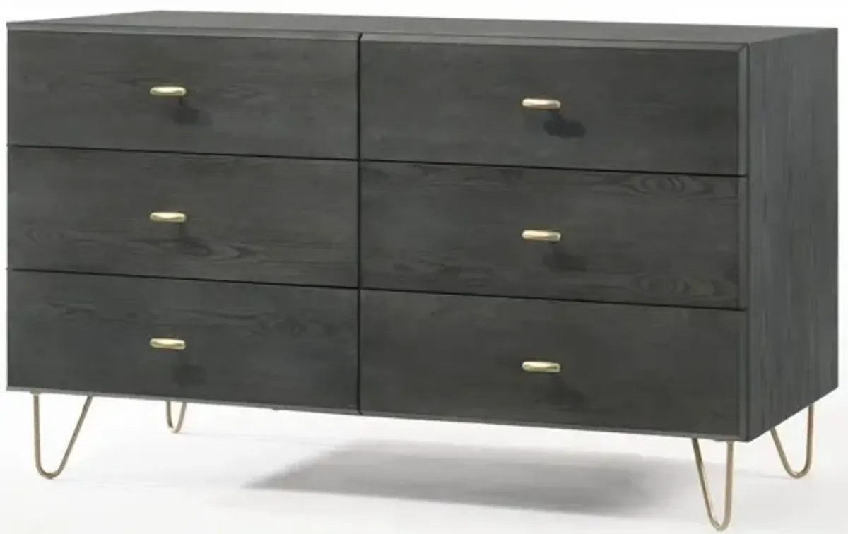 Six Drawer Double Dresser - Dark Gray