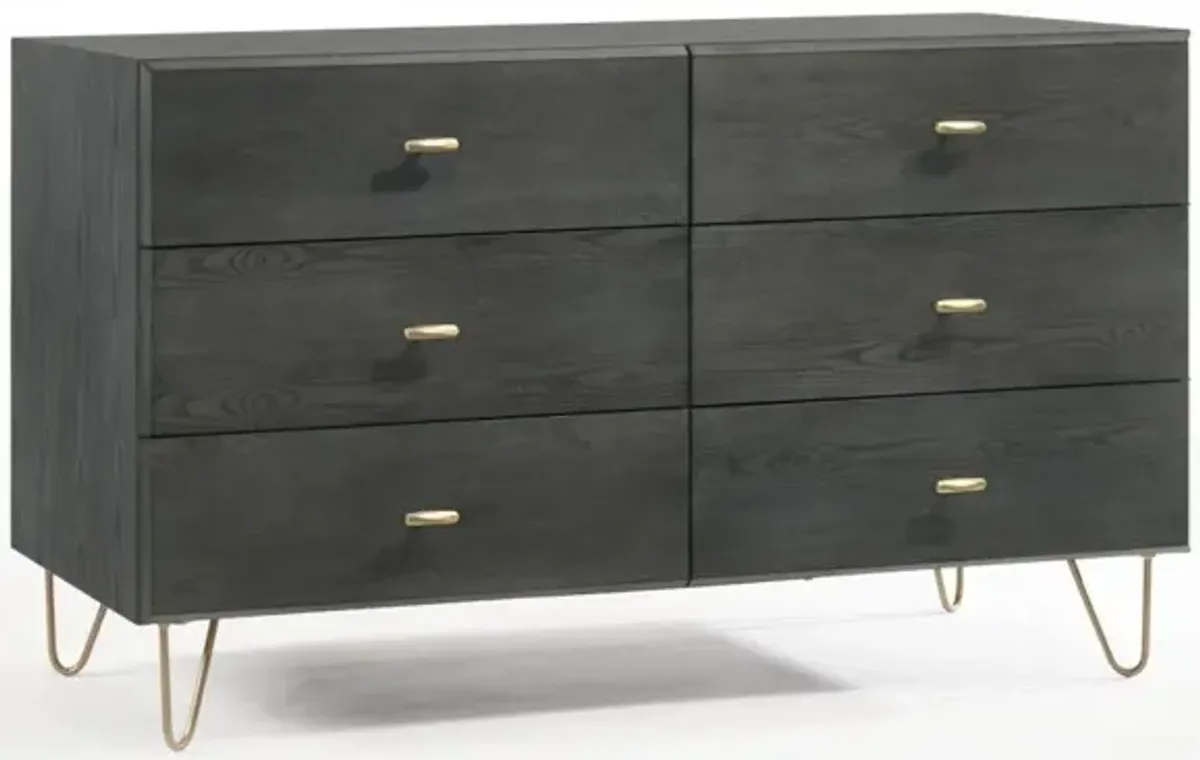 Six Drawer Double Dresser - Dark Gray