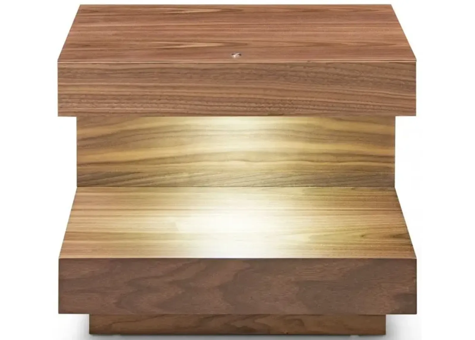 Contemporary Led Lit Walnut Nightstand With One Drawer - Light Brown