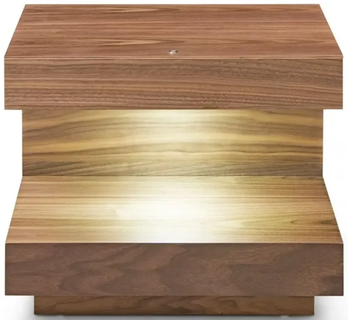 Contemporary Led Lit Walnut Nightstand With One Drawer - Light Brown