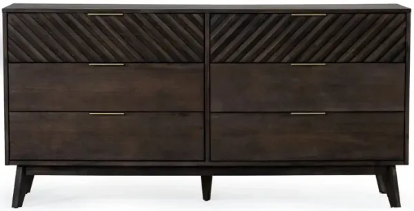 Solid Six Drawer Double Dresser - Dark Brown