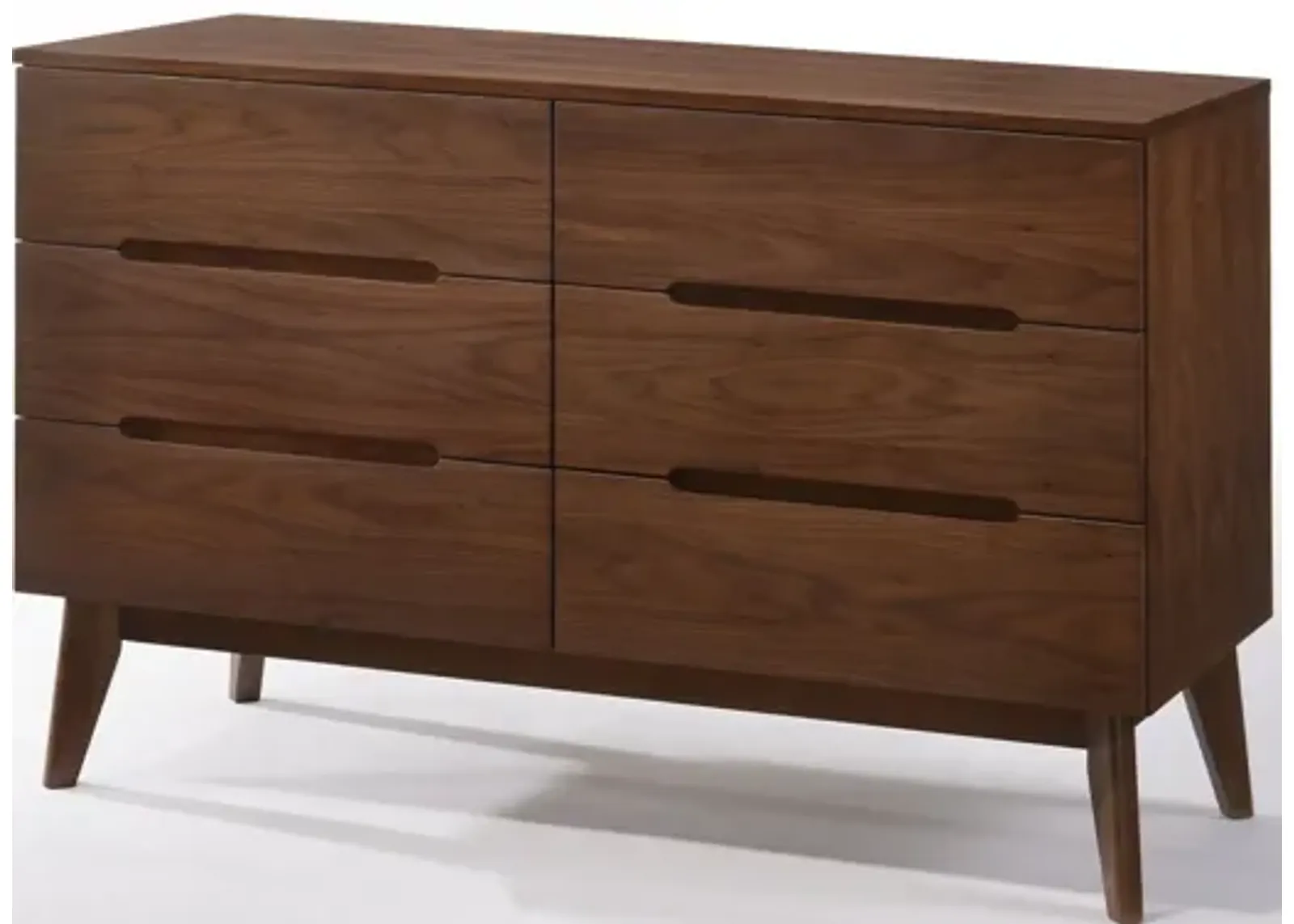 Solid Wood Six Drawer Double Dresser - Walnut