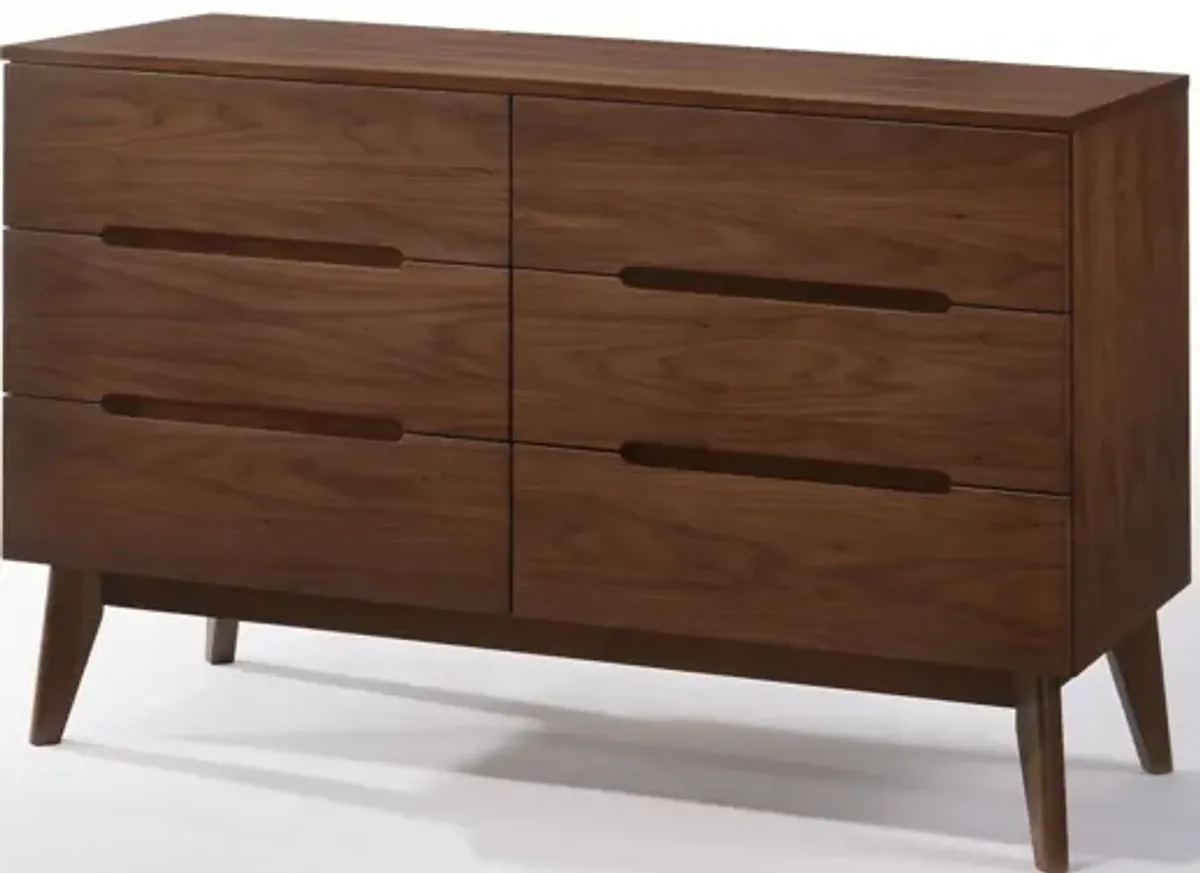 Solid Wood Six Drawer Double Dresser - Walnut