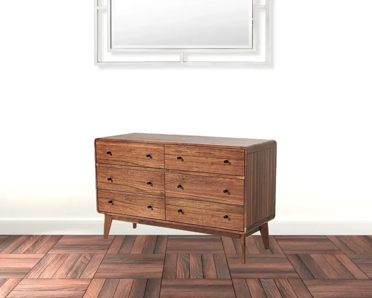 Six Drawer Double Dresser Solid Wood - Walnut