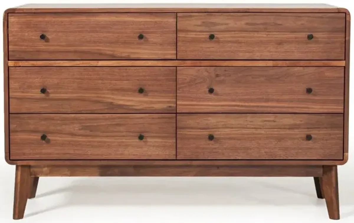 Six Drawer Double Dresser Solid Wood - Walnut