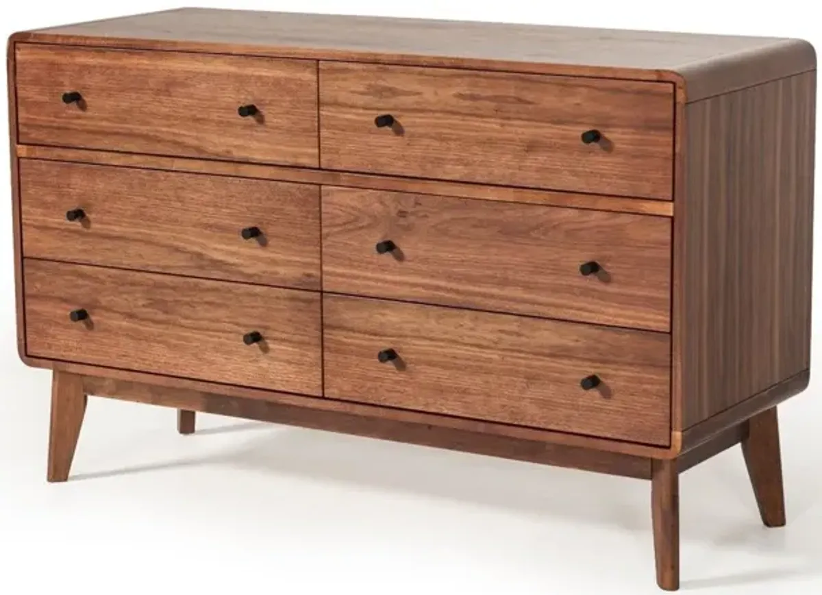 Six Drawer Double Dresser Solid Wood - Walnut