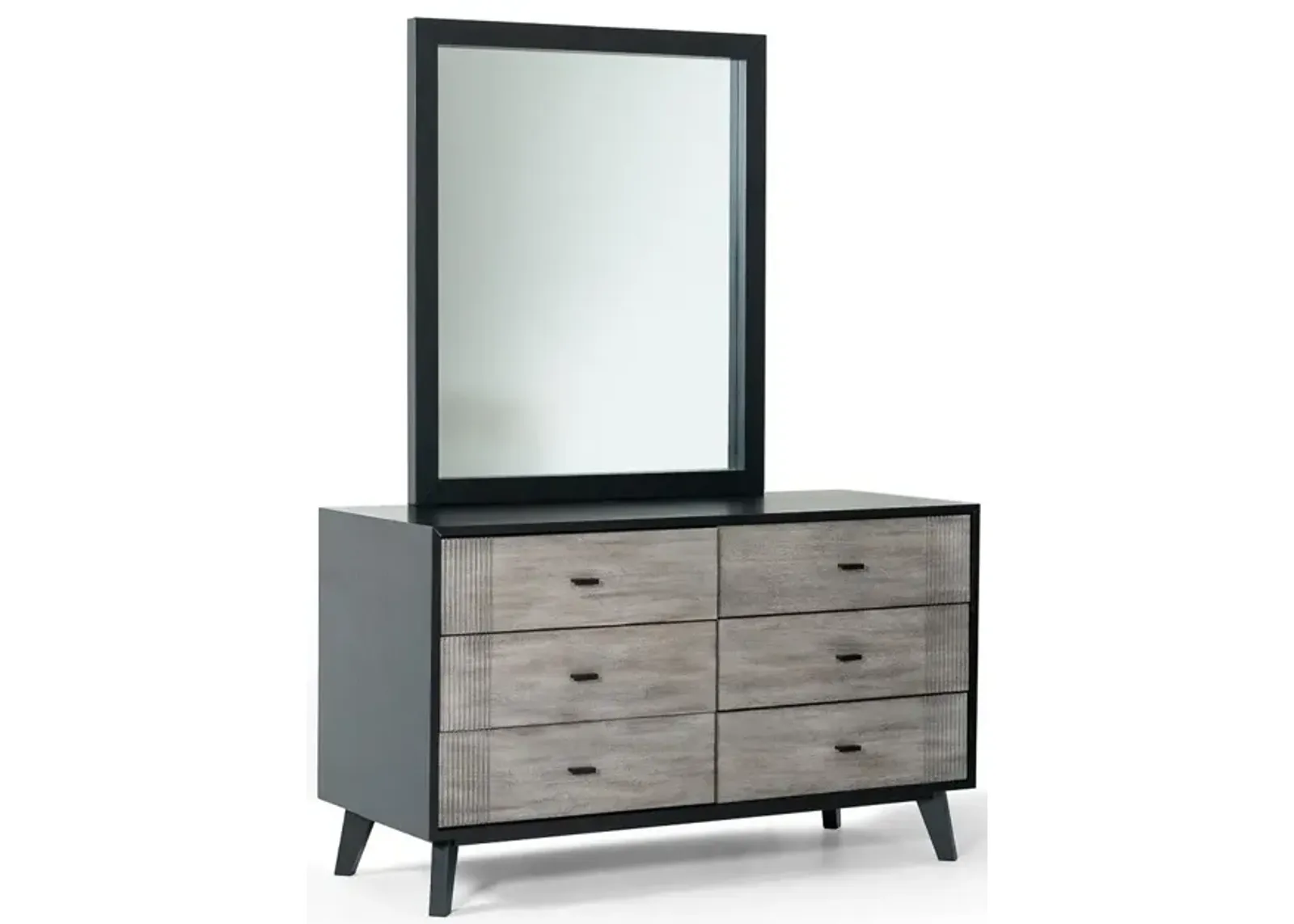 Solid Wood Six Drawer Double Dresser - Gray / Black