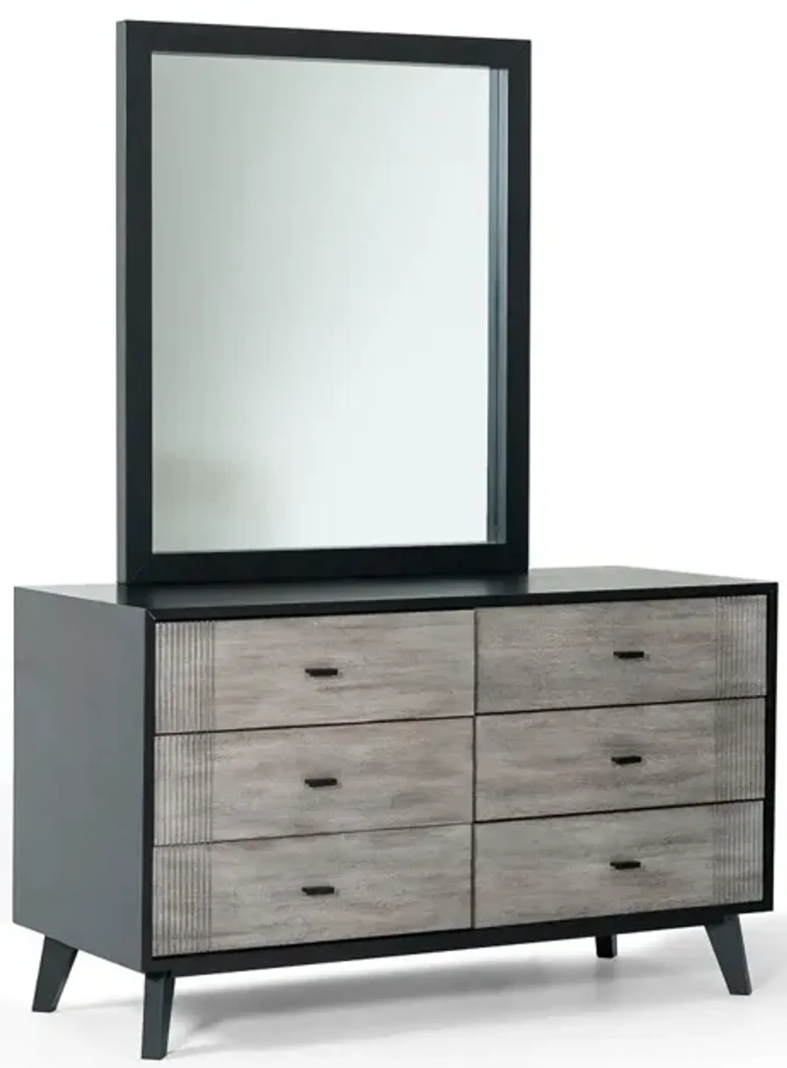 Solid Wood Six Drawer Double Dresser - Gray / Black