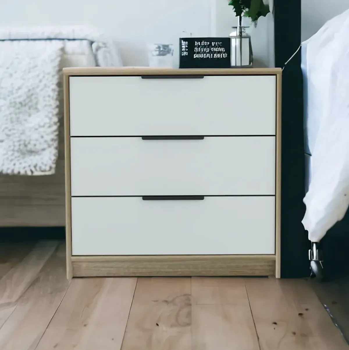 Three Drawer Dresser - Light Oak / White