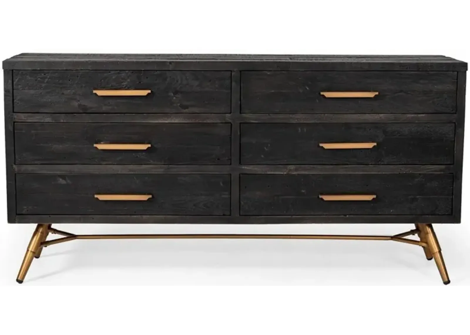 Solid Wood 6 Drawer Double Dresser - Dark Brown