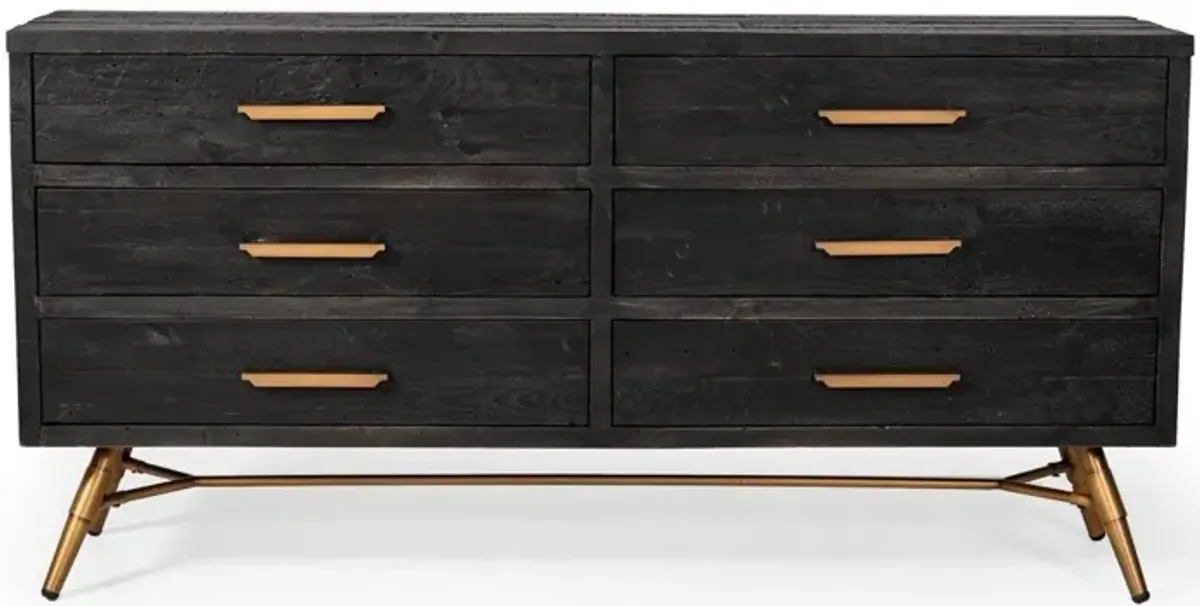 Solid Wood 6 Drawer Double Dresser - Dark Brown