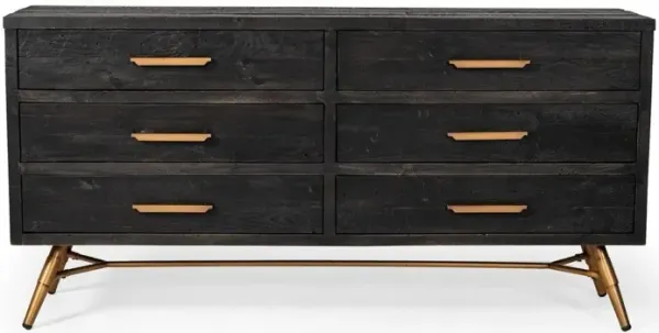 Solid Wood 6 Drawer Double Dresser - Dark Brown
