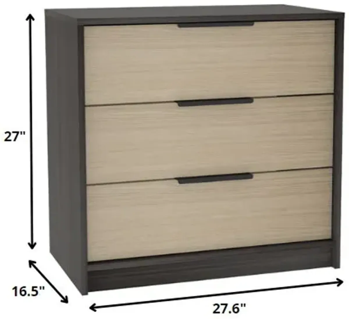 Three Drawer Dresser - Black / Light Oak