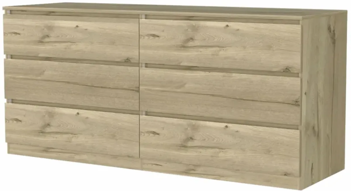 Six Drawer Double Dresser - Light Oak / White