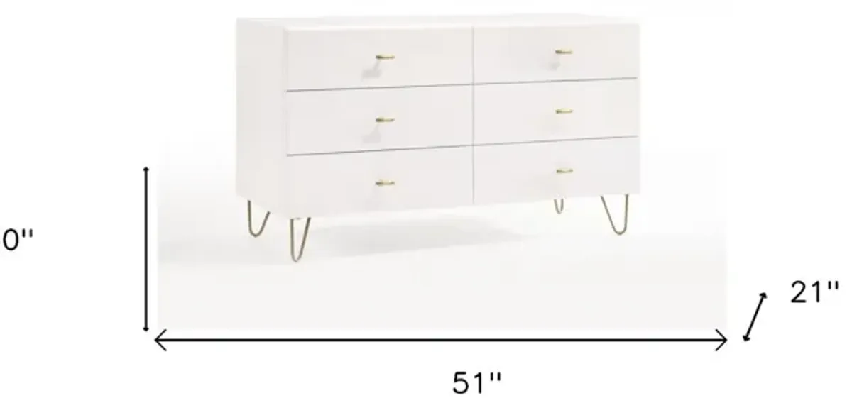 Six Drawer Wood Double Dresser - White