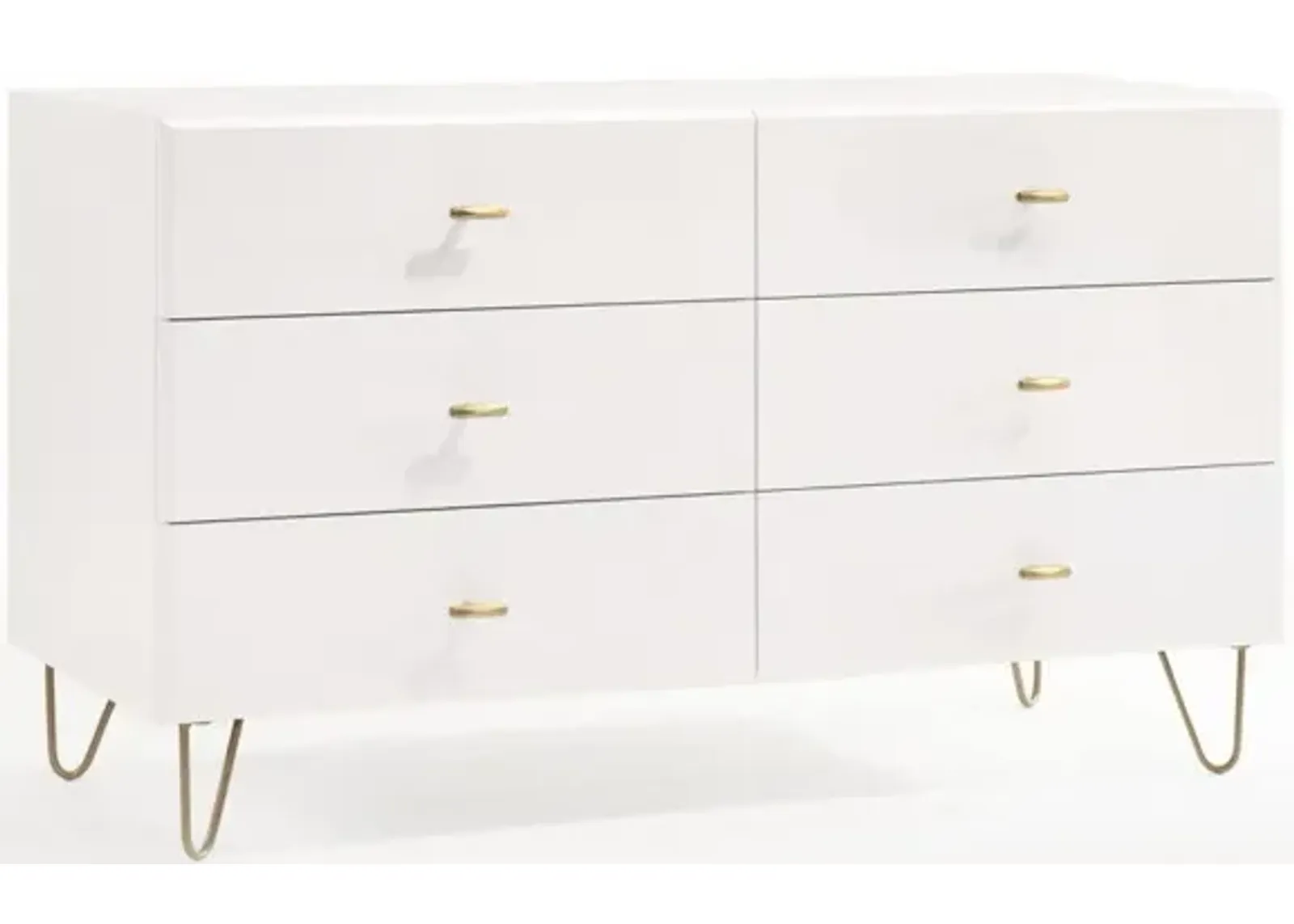 Six Drawer Wood Double Dresser - White