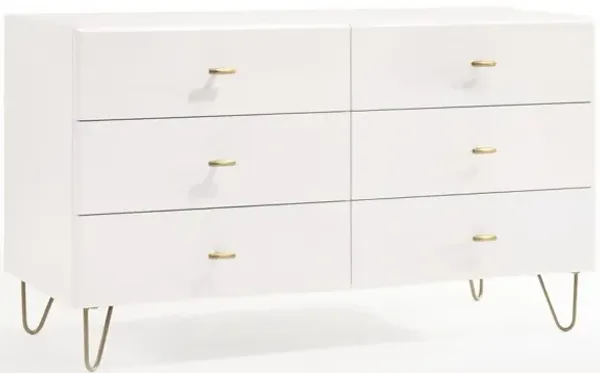 Six Drawer Wood Double Dresser - White