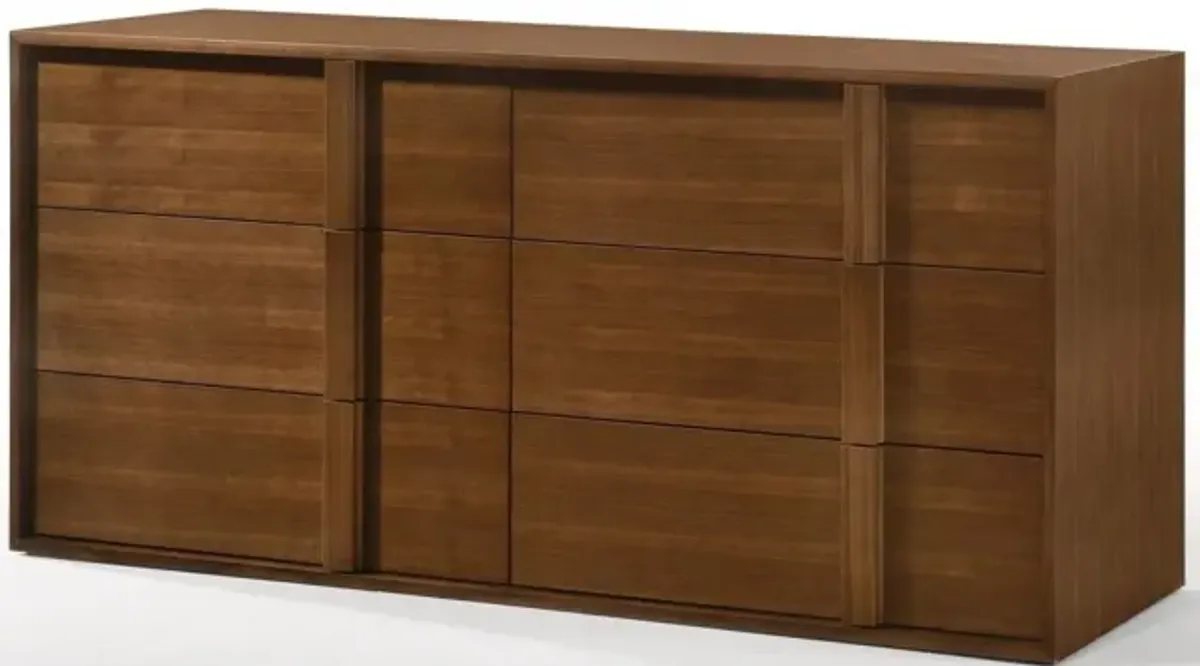 Wood Six Drawer Double Dresser - Walnut