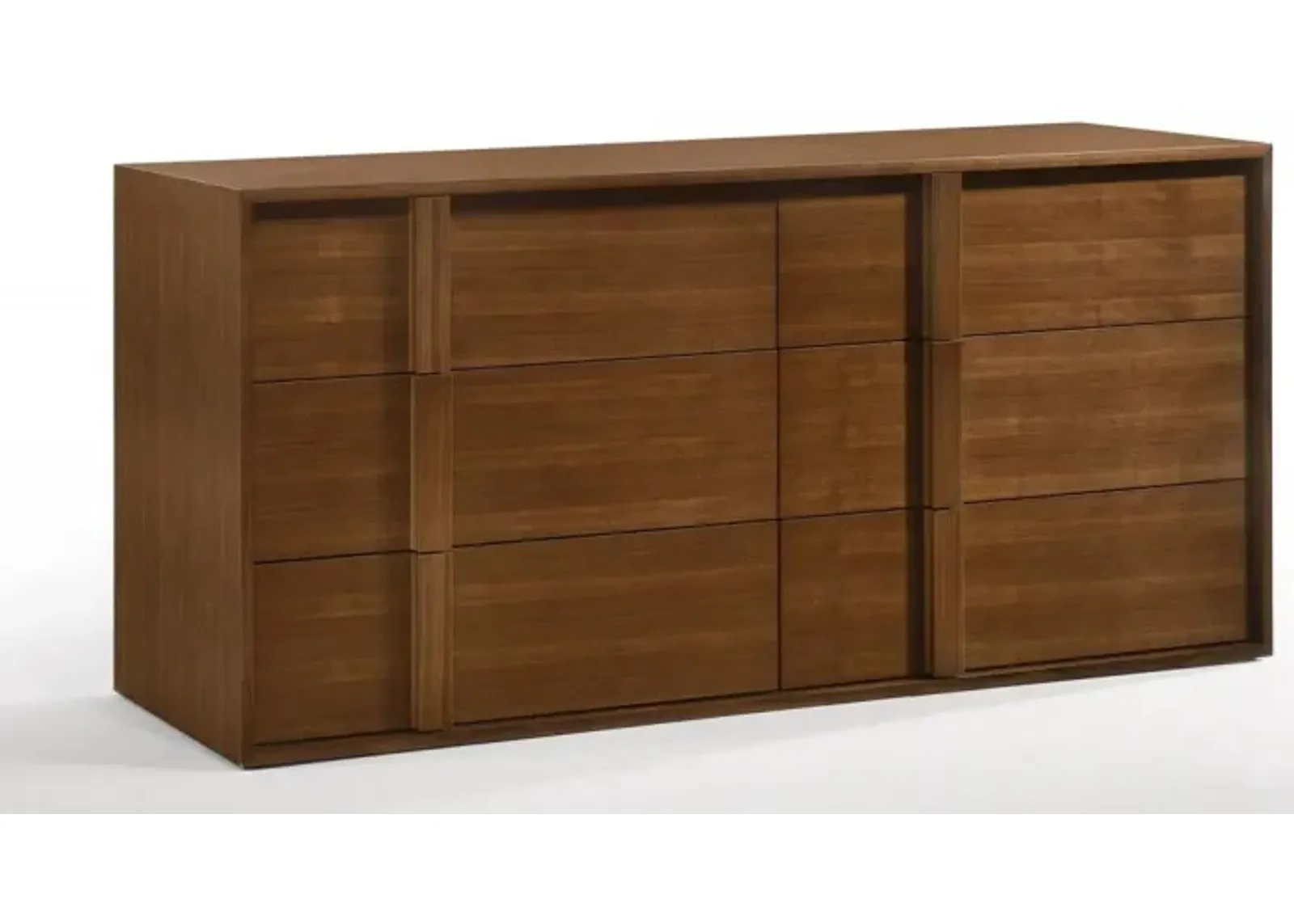 Wood Six Drawer Double Dresser - Walnut