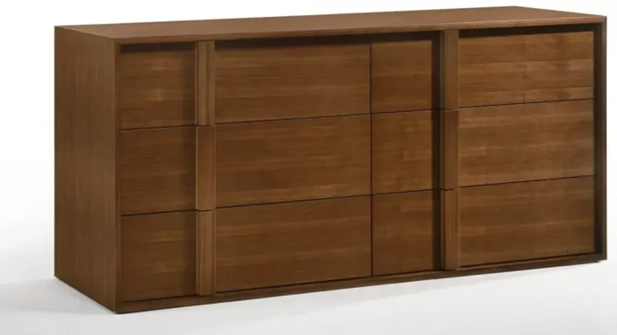 Wood Six Drawer Double Dresser - Walnut