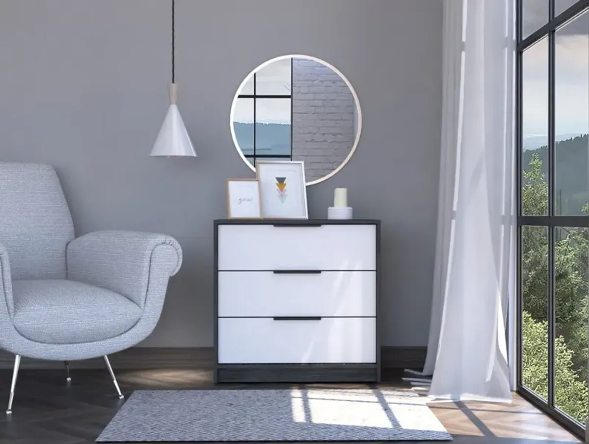 Smokey Three Drawer Dresser - White / Oak