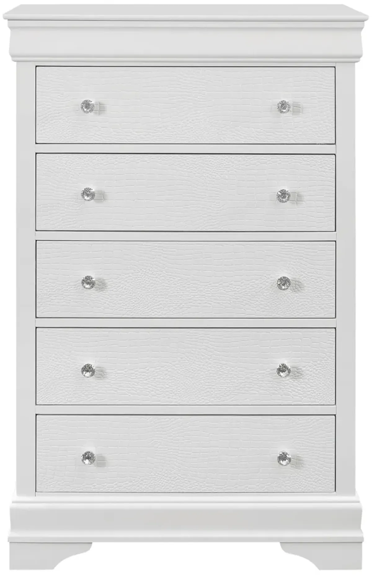 Solid Wood Five Drawer Chest - Metallic White