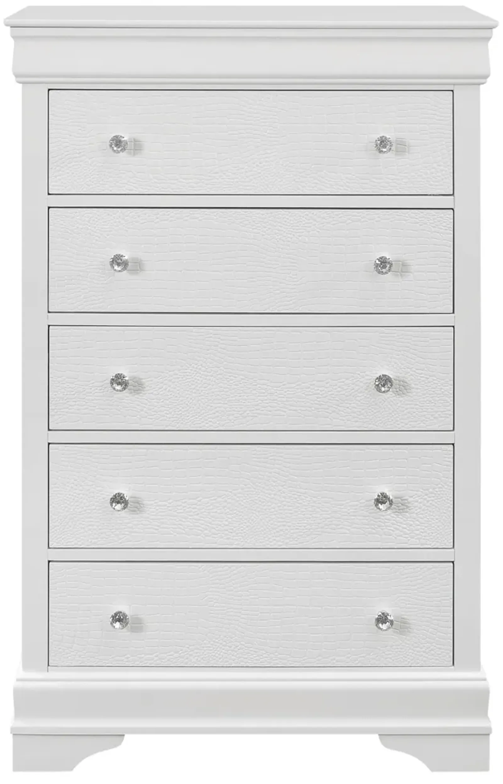 Solid Wood Five Drawer Chest - Metallic White