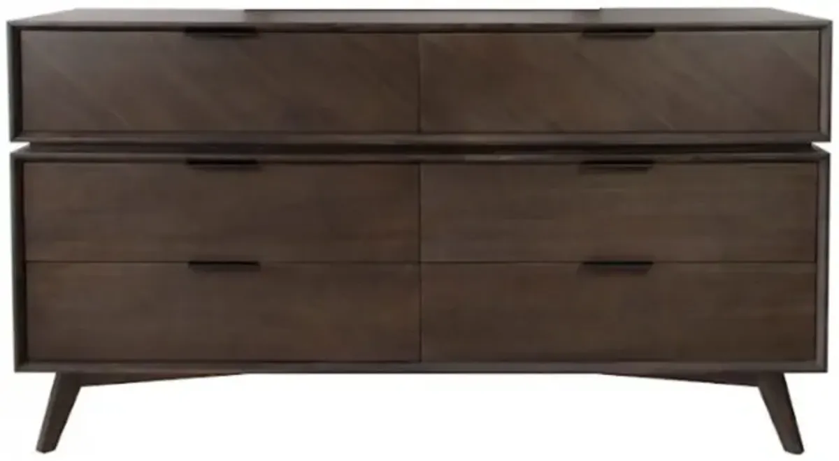 Six Drawer Double Dresser - Dark Brown