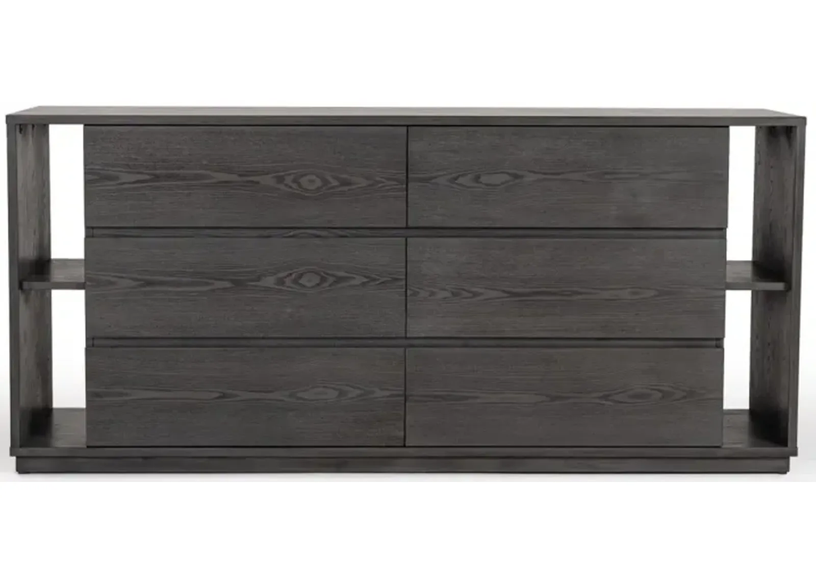 Wooden 6 Drawer Double Dresser - Gray